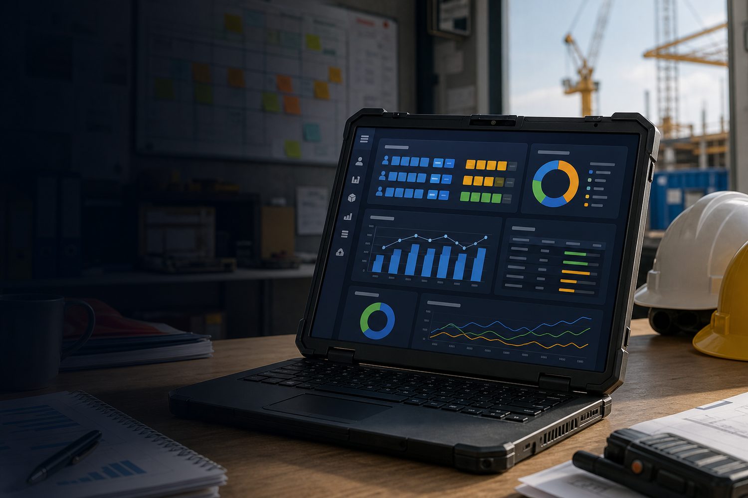 AI manpower tracking dashboard on a rugged field laptop